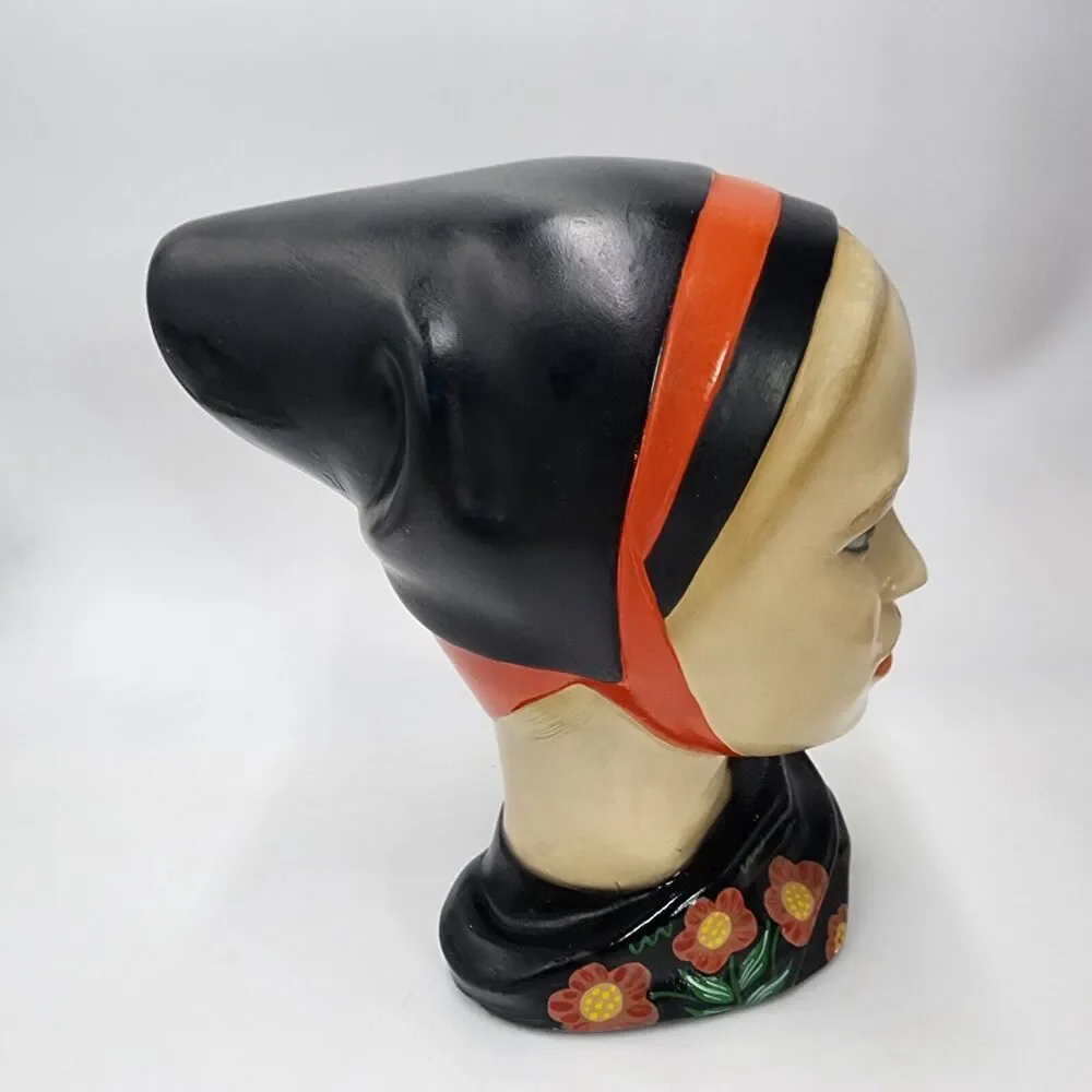 Vintage Marwal Dutch Scandinavian MCM Chalkware Plaster Girl Head Bust 8.5